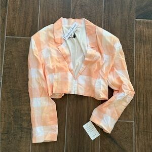 For Love And Lemons Orange and White Plaid Blazer
